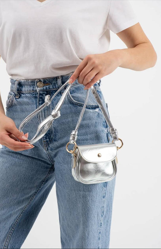 Kadın Lina Mini Boy Askılı Kapaklı Çapraz Çanta - Gümüş