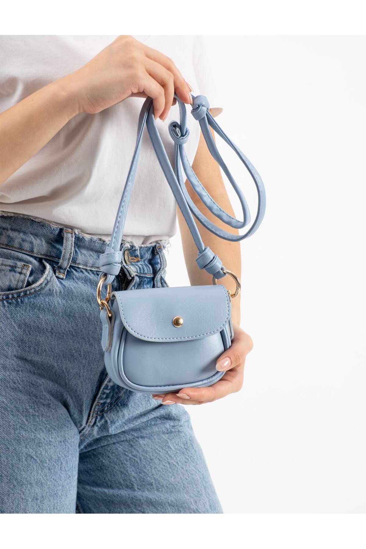 Kadın Lina Mini Boy Askılı Kapaklı Çapraz Çanta - Bebe mavisi