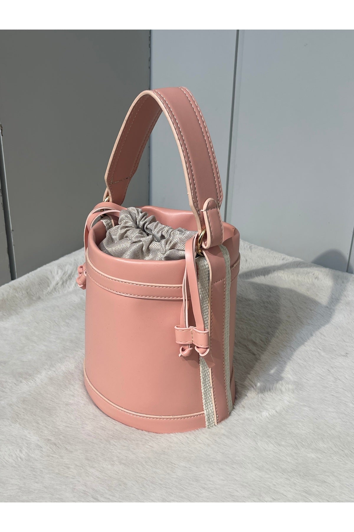 Pembe Kadın Büzgülü Kova El ve Omuz çantası - Pembe