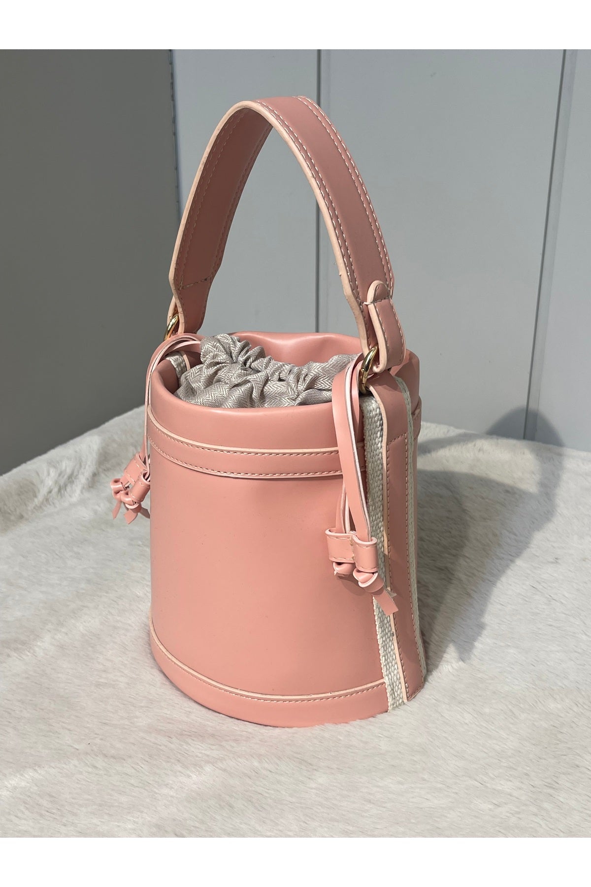 Pembe Kadın Büzgülü Kova El ve Omuz çantası - Pembe