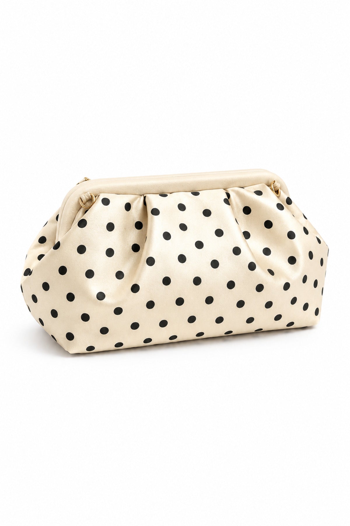Kadın Premium Puantiyeli Saten Büzgülü Clutch Çanta - Krem
