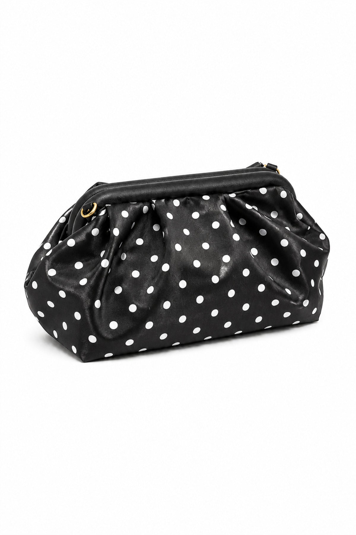 Kadın Premium Puantiyeli Saten Büzgülü Clutch Çanta - Siyah